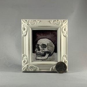 Skull Framed Miniature  Watercolor Art Print by James Steeno Mini Art, Small Art, Tiny Art, Anatomy, Human Skull