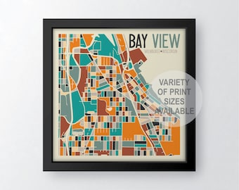 Bay View Neighborhood - Milwaukee, Wisconsin Art Map Print by James Steeno