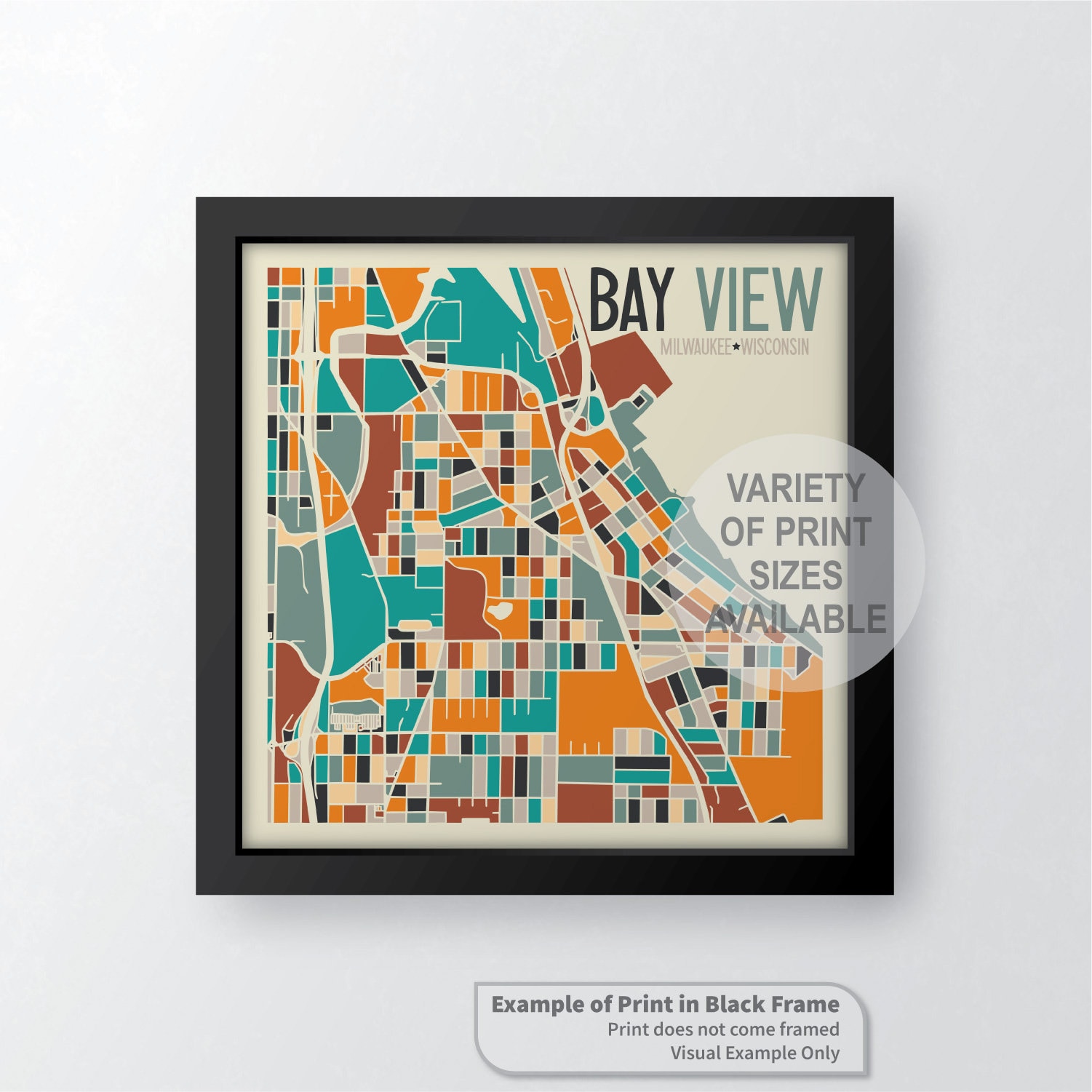 Bay View Neighborhood Milwaukee, Wisconsin Art Map Print by James Steeno 