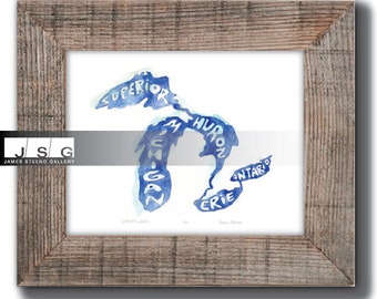 Great Lakes Watercolor Map Art Print by James Steeno