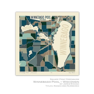 Winnebago Pool, Wisconsin Art Map Print (Interconnected Lakes Eastern Wisconsin) by James Steeno (Lake Winnebago Oshkosh)