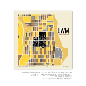 UWM – Milwaukee, Wisconsin University Campus Art Map Print by James Steeno