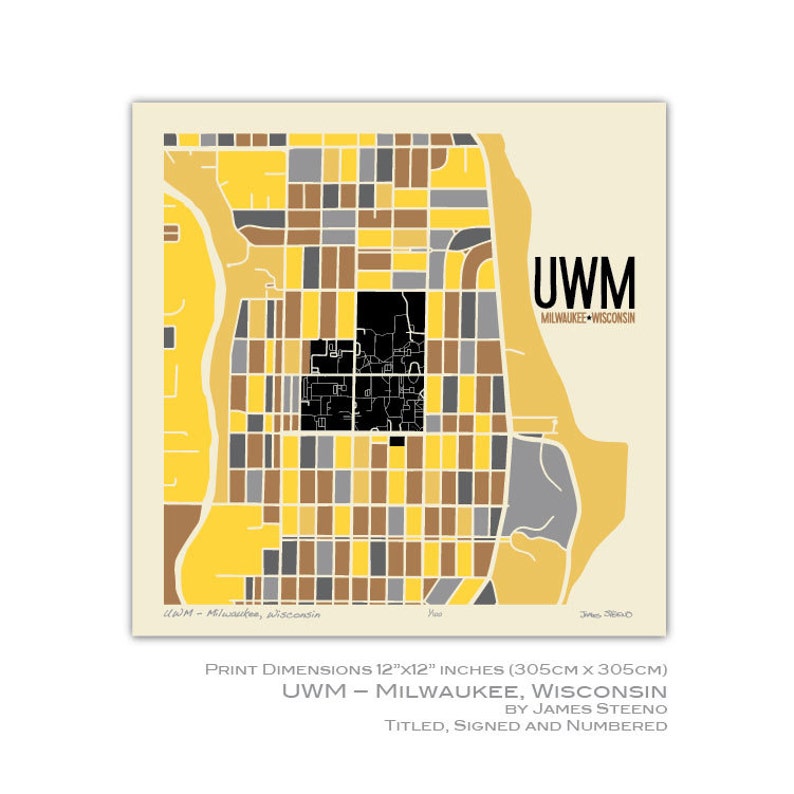 UWM Milwaukee Wisconsin University Campus Art Map Print by Etsy