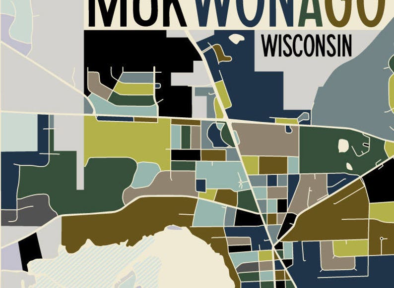 Mukwonago Wisconsin City Art Map Print by James Steeno Etsy