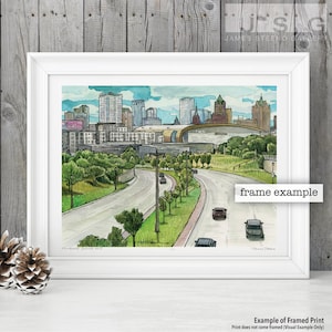 Milwaukee Skyline No. 12 Pen, Ink and Watercolor Art Print by James Steeno (Milwaukee County, Fiserv Forum)