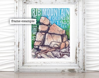 WISCONSIN STATE PARK Rib Mountain Wausau Wisconsin Watercolor Word Art Print by James Steeno (Marathon County)