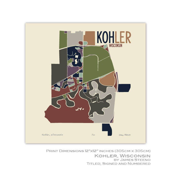 Kohler Wisconsin Art Map Print Sheboygan County by James  Etsy