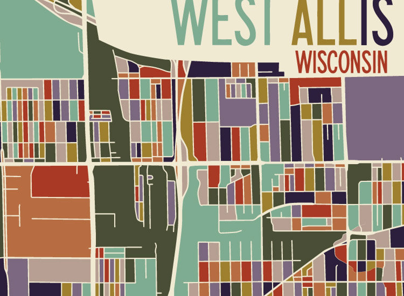 West Allis Wisconsin Art Map Print milwaukee County by Etsy