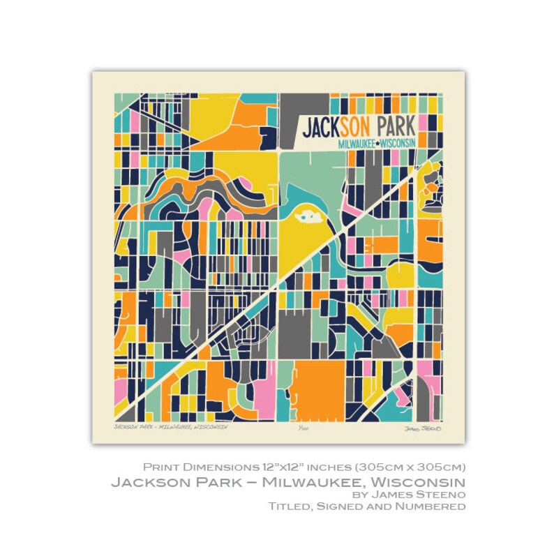 Jackson Park Neighborhood Milwaukee Wisconsin Art Map Print Etsy