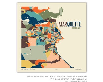 Marquette, Michigan City Art Map Print (Marquette County Upper Michigan) by James Steeno