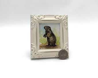 Prairie Dog Framed Miniature  Watercolor Art Print by James Steeno Mini Art, Small Art, Tiny Art, Animal Art, Fun Art, Micro Art