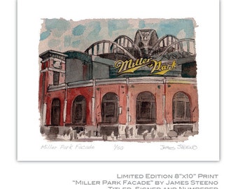 Miller Park Stadium Facade Milwaukee Wisconsin Watercolor Art Print by James Steeno
