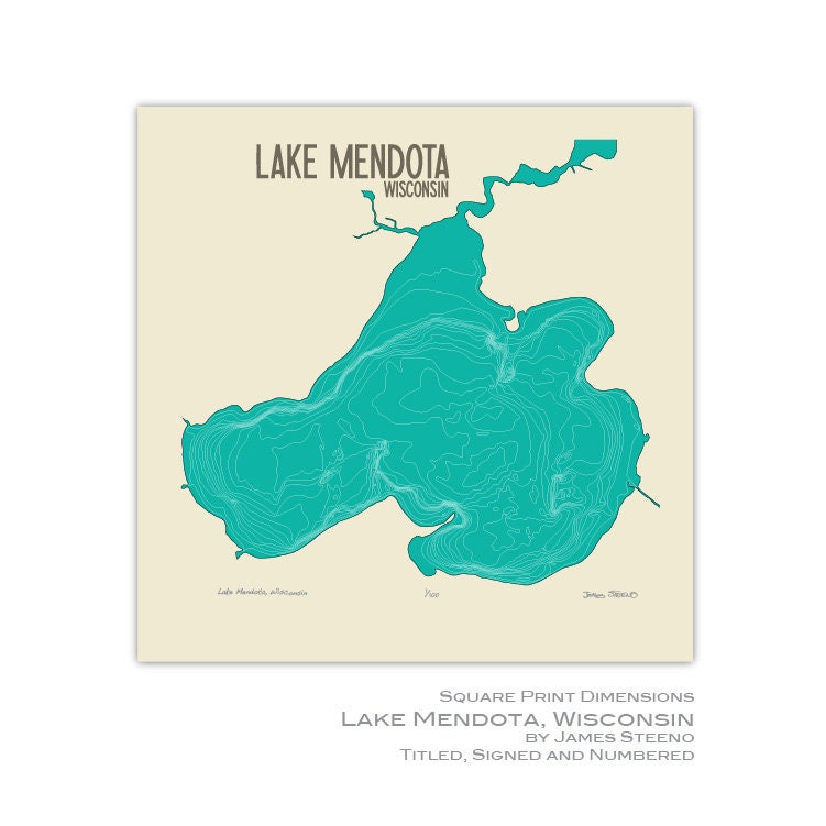 Lake Mendota Lake Depth Art Map Print Madison Middleton Etsy