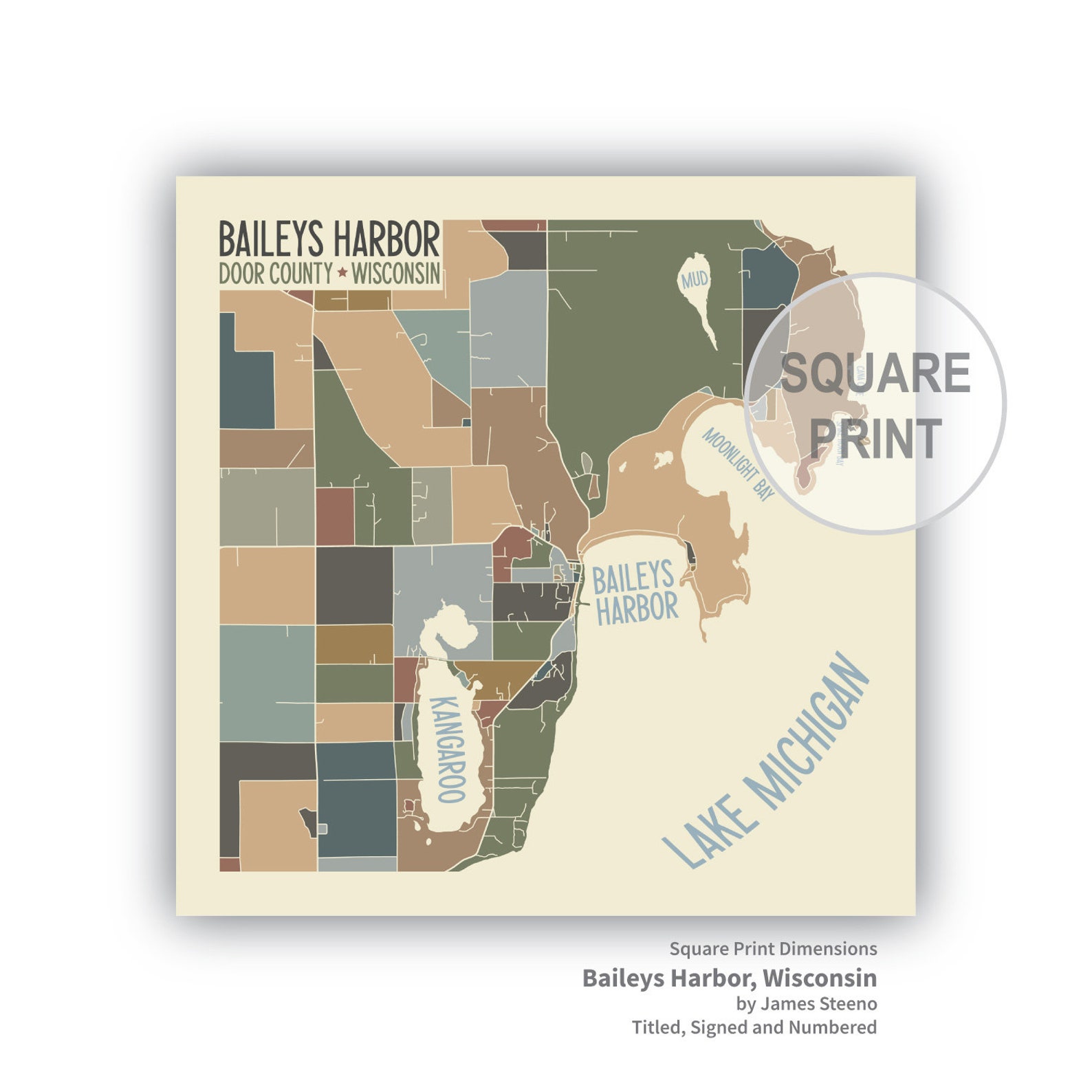 Baileys Harbor Wisconsin Art Map Print by James Steeno door Etsy New