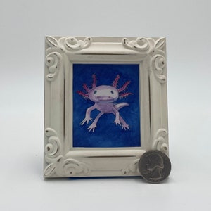 Axolotl Framed Miniature  Watercolor Art Print by James Steeno Mini Art, Small Art, Tiny Art, Animal Art, Miniature Art, Amphibian Art