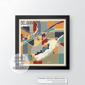 Delavan, Wisconsin Art Map Print by James Steeno (Delavan Lake Walworth County)