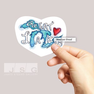 Great Lakes Love Vinyl Sticker by James Steeno (Travel Sticker, Trendy Sticker, Vinyl Stickers, Waterproof Sticker, Watercolor Sticker)