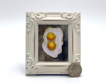 Fried Eggs Framed Miniature Watercolor Art Print by James Steeno Mini Art, Small Art, Tiny Art, Food Art, Egg Art, Breakfast Art