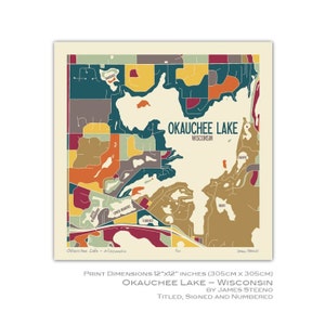 Okauchee Lake - Wisconsin Art Map Print (Waukesha County Lake Country) door James Steeno