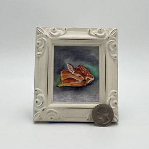 Fawn Framed Miniature  Watercolor Art Print by James Steeno Mini Art, Small Art, Tiny Art, Animal Art, Deer Art