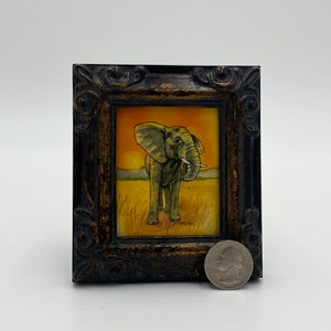 Elephant Framed Miniature Watercolor Art Print by James Steeno Mini Art, Small Art, Tiny Art, Animal Art