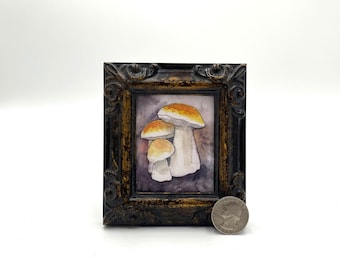 Porcini Mushroom Framed Miniature Watercolor Art Print by James Steeno Mini Art, Small Art, Tiny Art, Garden Art, Fairy Art, Food Art