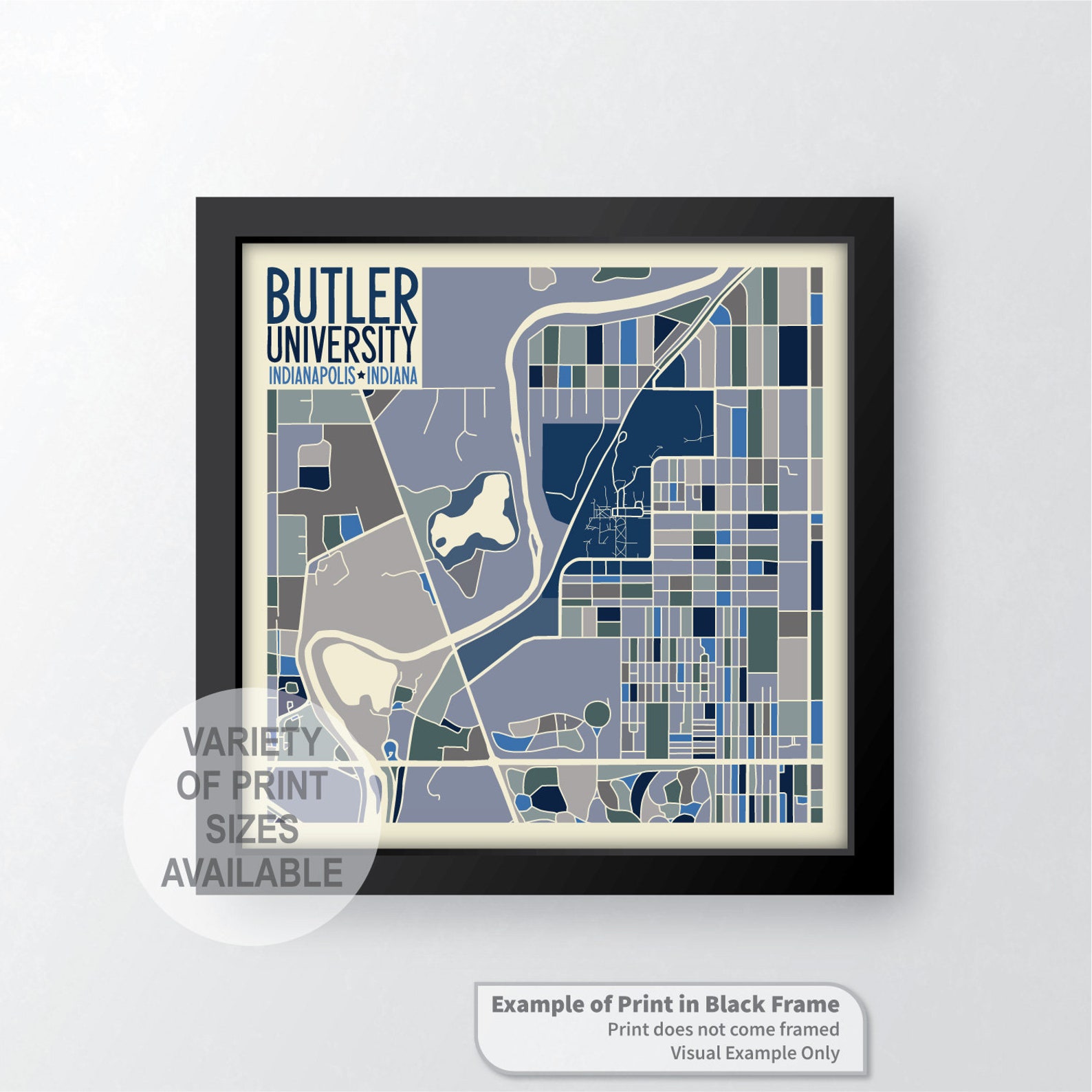Butler University Campus Art Map Print indianapolis Indiana Etsy