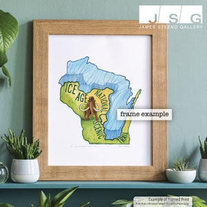 Wisconsin Ice Age National Scenic Trail kaart aquarel kaart Art Print door James Steeno (Wisconsin State Park, County Park, wandelpad)