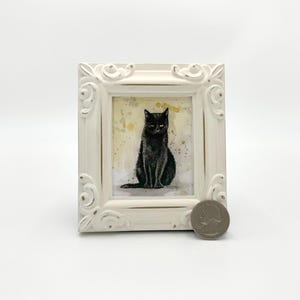 Sitting Black Cat Framed Miniature Watercolor Art Print by James Steeno Mini Art, Small Art, Tiny Art, Animal Art, Miniature Art, Cat Art