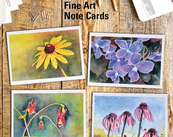 Juego de 4 tarjetas de notas con acuarela de flores silvestres de Wisconsin de James Steeno Botanical Greeting Cards. Tarjetas de agradecimiento con interior en blanco para cualquier ocasión.