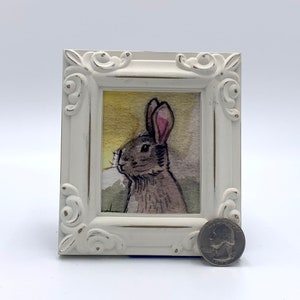 Bunny Rabbit Framed Miniature Watercolor Art Print by James Steeno Mini Art, Small Art, Tiny Art, Animal Art