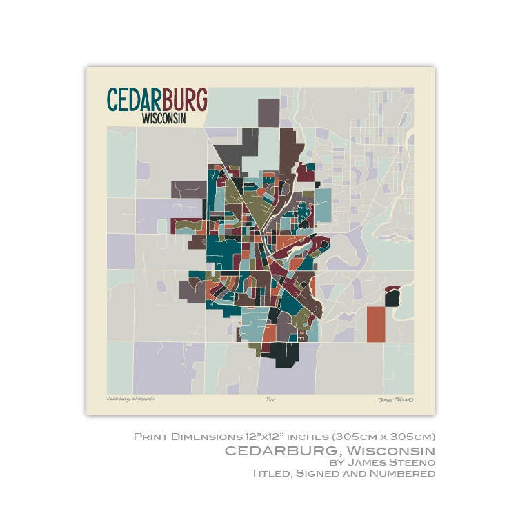 Cedarburg Wisconsin Art Map Print ozaukee County by James Etsy