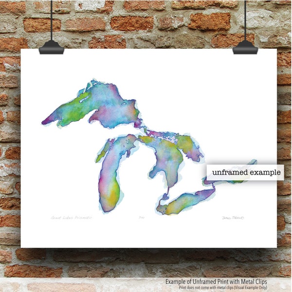 Great Lakes Prismatic Watercolor Art Print by James Steeno Lake Michigan Lake Superior Lake Huron Lake Erie Lake Ontario