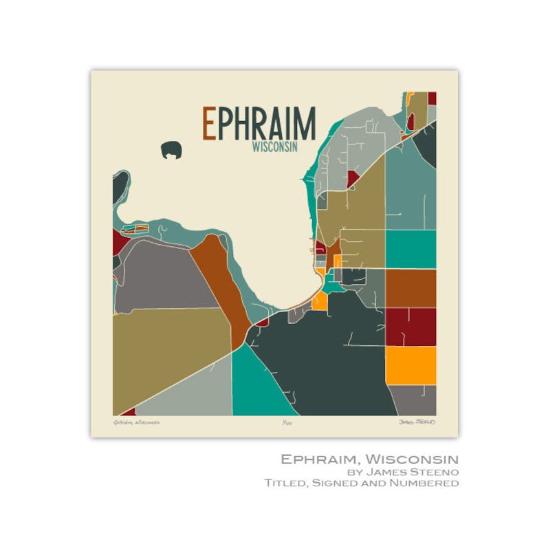 Ephraim Wisconsin Art Map Print door County by James Steeno Etsy