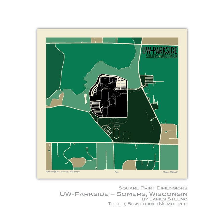 Uw Parkside Campus Map Uw-Parkside Kenosha Somers Wisconsin University Campus Art | Etsy