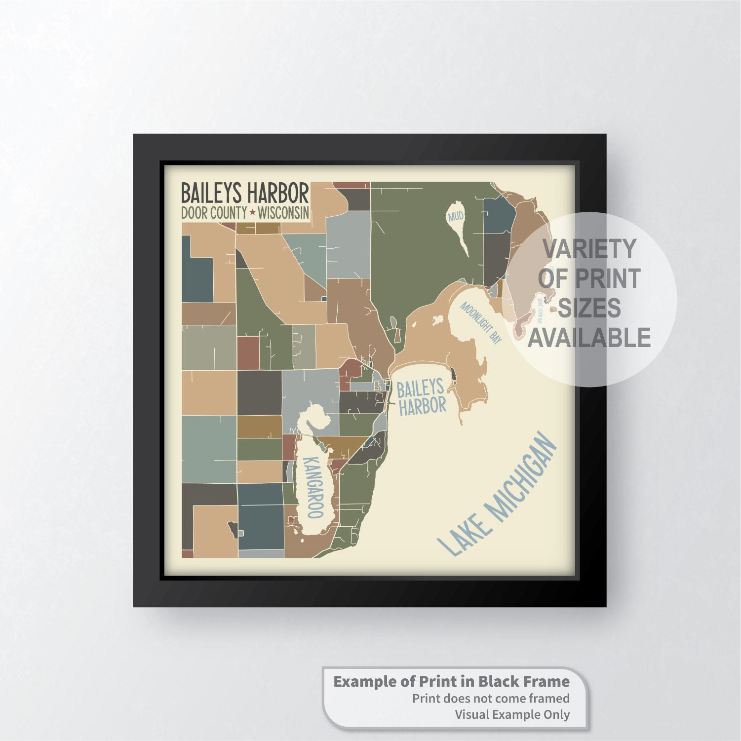 Baileys Harbor Wisconsin Art Map Print by James Steeno door Etsy Norway