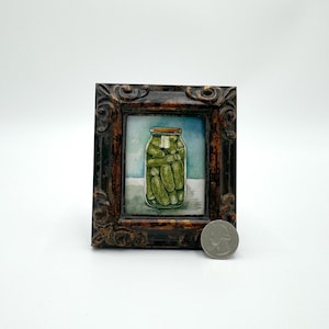 Pickle Jar Framed Miniature  Watercolor Art Print by James Steeno Mini Art, Small Art, Tiny Art, Vegetable Art, Miniature Art, Food Art