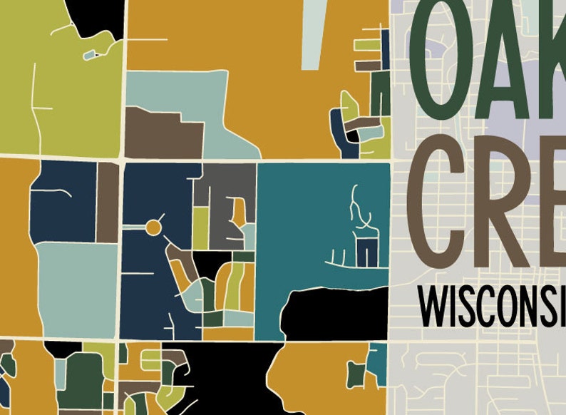 Oak Creek Wisconsin Art Map Print Milwaukee County by James Etsy