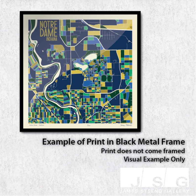 Notre Dame Indiana University Campus Art Map Print near Etsy