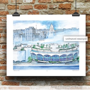 Madison Fog Stift, Tusche und Aquarell Kunstdruck von James Steeno (Dane County) Madison Wisconsin