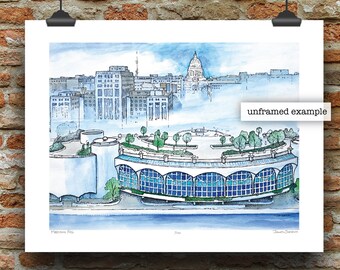 Madison Fog Pen, Ink and Aquarell Kunstdruck von James Steeno (Dane County) Wisconsin