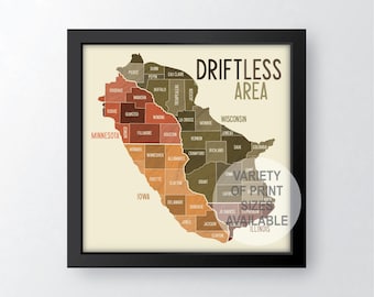Driftless Area Art Map Print by James Steeno (Wisconsin, Minnesota, Iowa, Illinois)