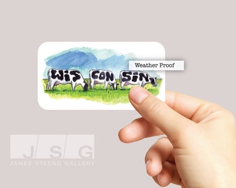 Wisconsin Cows Vinyl Sticker by James Steeno (Travel Sticker, Trendy Sticker, Vinyl Stickers, Waterproof Sticker, Watercolor Sticker)