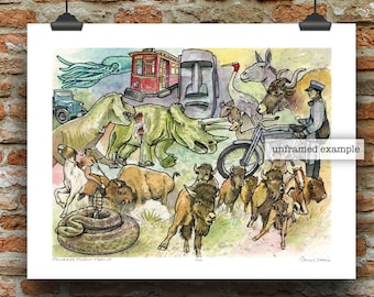 Milwaukee Museum Mash Up, Pen, Ink and Watercolor Art Print by James Steeno (Milwaukee, Wisconsin)