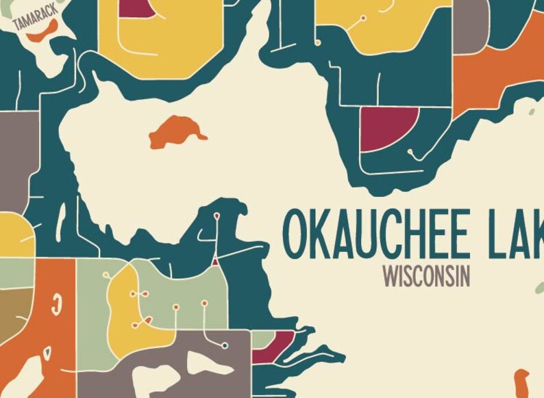 Okauchee Lake Wisconsin Art Map Print waukesha County Lake Etsy