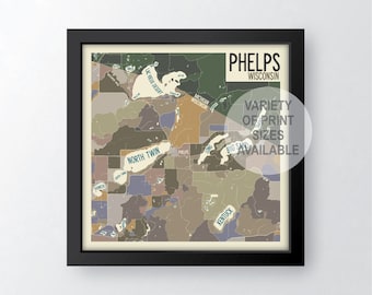 Phelps, Wisconsin Art Map Print (Condado de Vilas) por James Steeno