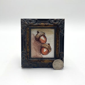 Acorns Framed Miniature Watercolor Art Print by James Steeno Mini Art, Small Art, Tiny Art, Fall Art