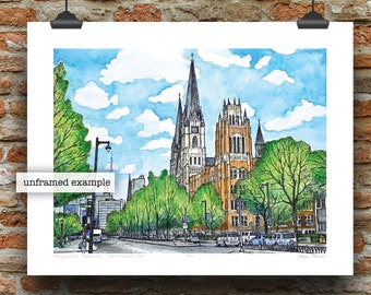 Marquette University Wisconsin Avenue Milwaukee Wisconsin Watercolor Art Print by James Steeno (Milwaukee County)