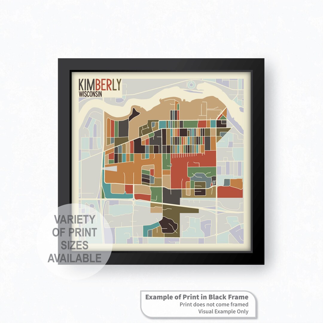 Kimberly, Wisconsin Art Map Print outagamie County by James Steeno Etsy
