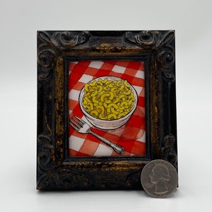 Macaroni and Cheese Framed Miniature Watercolor Art Print by James Steeno Mini Art, Small Art, Tiny Art, Food Art, Pasta Art